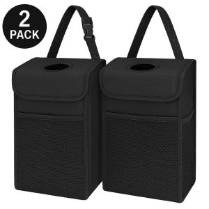 2 Pack Hanging Car Trash Bags with Mesh Pockets for Backseat and Front Seat