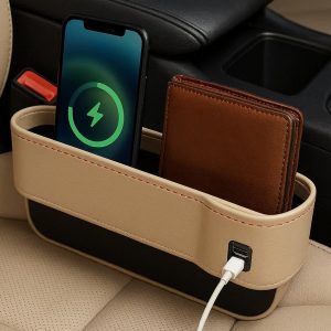 Seat Gap Car Filler Organizer with USB Charger for Phone and Wallet Storage